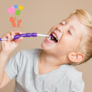 Child having fun brushing teeth